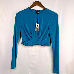 Sincerely Jules Teal Twist Front Long Sleeve Crop Top Women’s Medium NWT